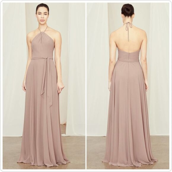 Amsale Colby halter keyhole tie waist floor length gown sz 6 - Picture 1 of 12